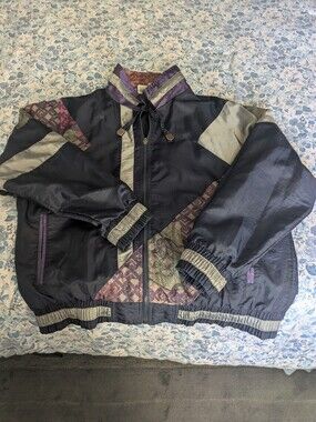 Vintage Energy Zone Black and Purple Colorblock Windbreaker Jacket
